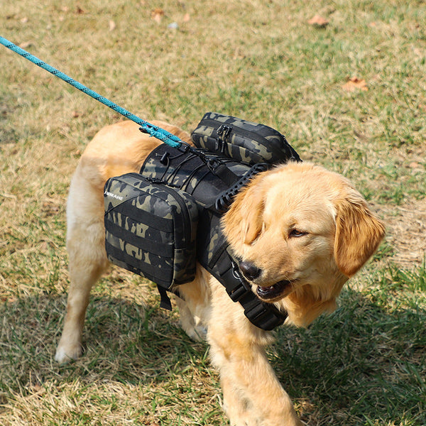 HKM-6015293 Medium to Large Dog Walking Snack Pack - Solid Color Oxford Cloth Pet Bag, Available in Black, Red, Khaki, Dark Night Camouflage