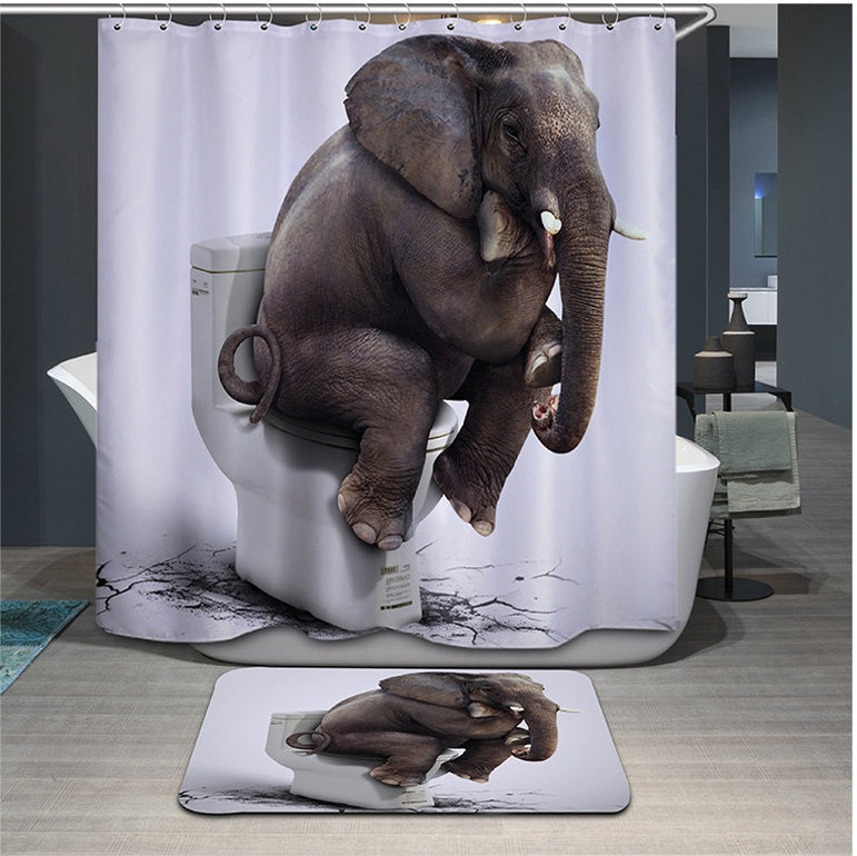 HKM-601683 Whimsical Animal Pattern Waterproof Shower Curtain with Elephants, Bears, Pandas, and More - 180cm x 180cm