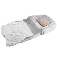 HKM-6017469 Large Foldable Human-Sized Dog Bed with Pillow and Blanket, Removable Zipped Cover, Plush Material, Grey 71x45x10in