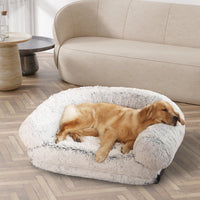 HKM-6017469 Large Foldable Human-Sized Dog Bed with Pillow and Blanket, Removable Zipped Cover, Plush Material, Grey 71x45x10in