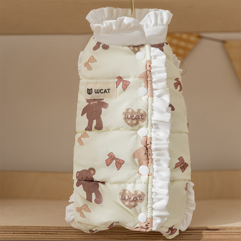HKM-6017597 Cozy Fleece Jumpsuit for Dogs and Cats - Warm Autumn and Winter Wear with Cute Animal Patterns
