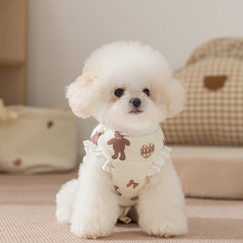 HKM-6017597 Cozy Fleece Jumpsuit for Dogs and Cats - Warm Autumn and Winter Wear with Cute Animal Patterns