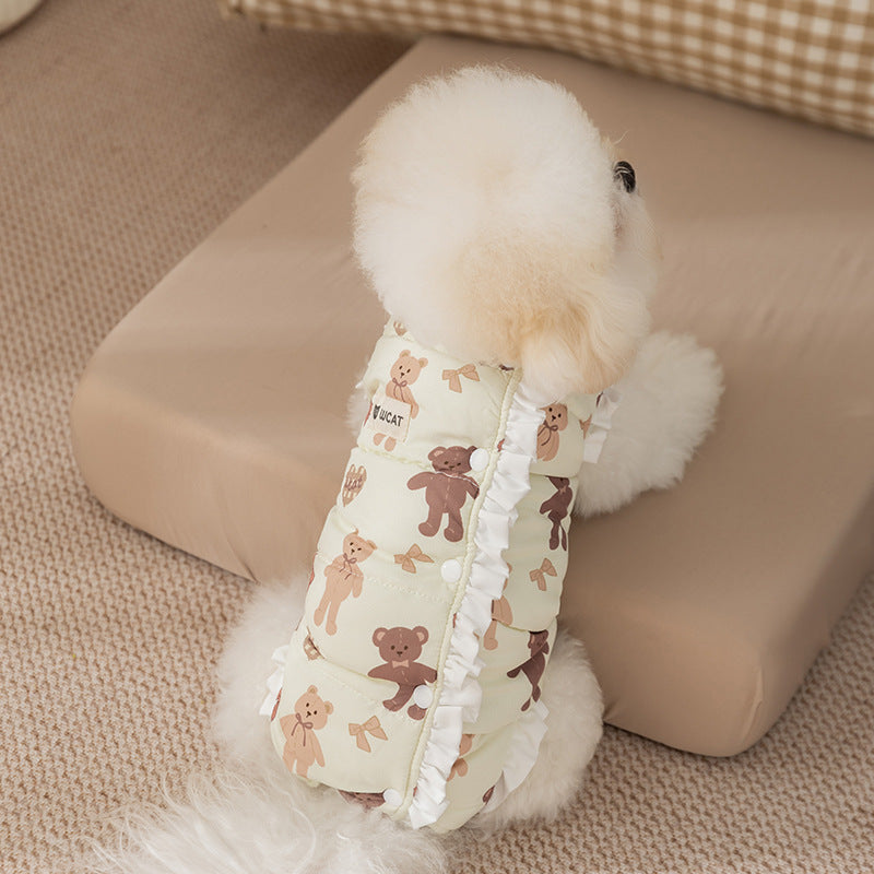 HKM-6017597 Cozy Fleece Jumpsuit for Dogs and Cats - Warm Autumn and Winter Wear with Cute Animal Patterns