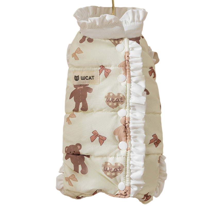 HKM-6017597 Cozy Fleece Jumpsuit for Dogs and Cats - Warm Autumn and Winter Wear with Cute Animal Patterns