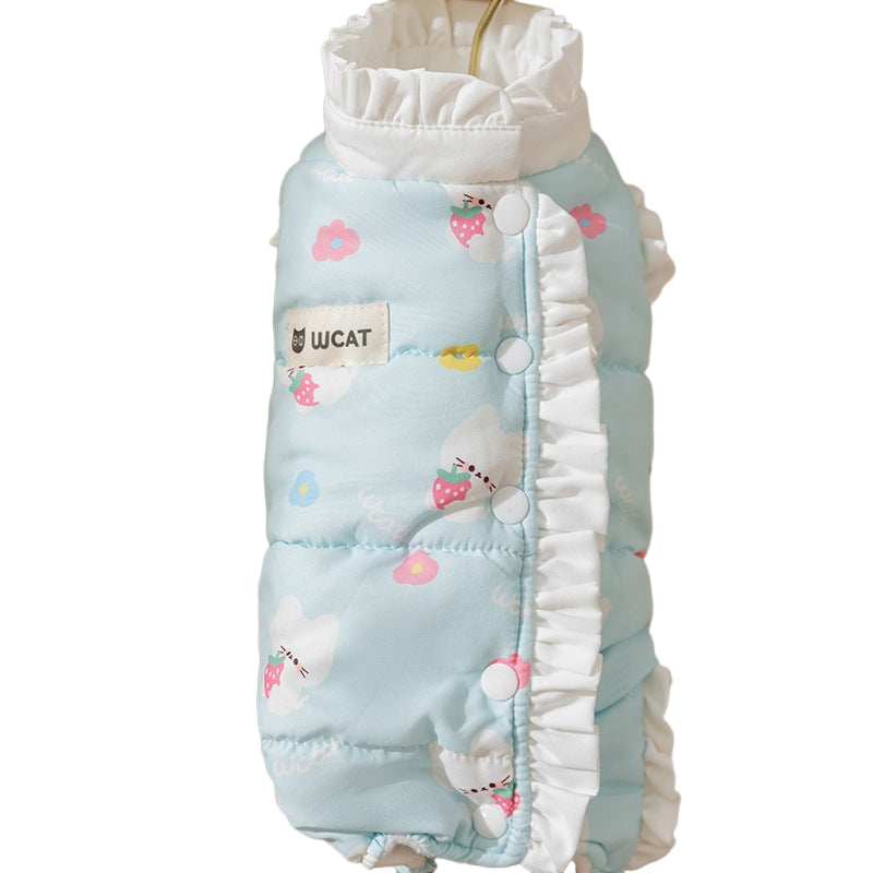 HKM-6017597 Cozy Fleece Jumpsuit for Dogs and Cats - Warm Autumn and Winter Wear with Cute Animal Patterns