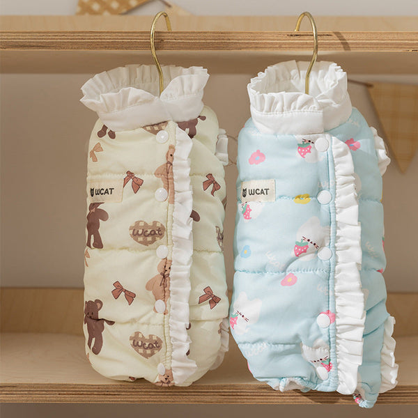 HKM-6017597 Cozy Fleece Jumpsuit for Dogs and Cats - Warm Autumn and Winter Wear with Cute Animal Patterns