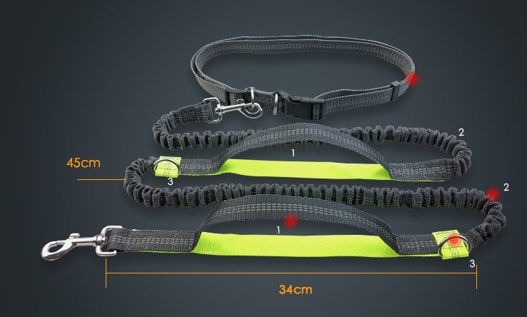 HKM-6018621 Reflective Elastic Dog Leash with Adjustable Belt and Pocket for Hands-Free Control