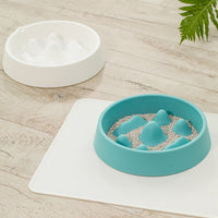 HKM-6019005 Pet Slow Feeder Bowl with Mountain Design for Controlled Eating Speed - Off-White & Blue, PP Material