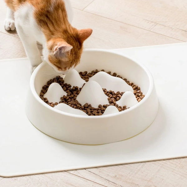 HKM-6019005 Pet Slow Feeder Bowl with Mountain Design for Controlled Eating Speed - Off-White & Blue, PP Material