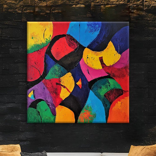 HKM-602067 Colorful Abstract Hand-Painted Oil Painting on Canvas for Home and Dining Room Decor Unframed and Rolled