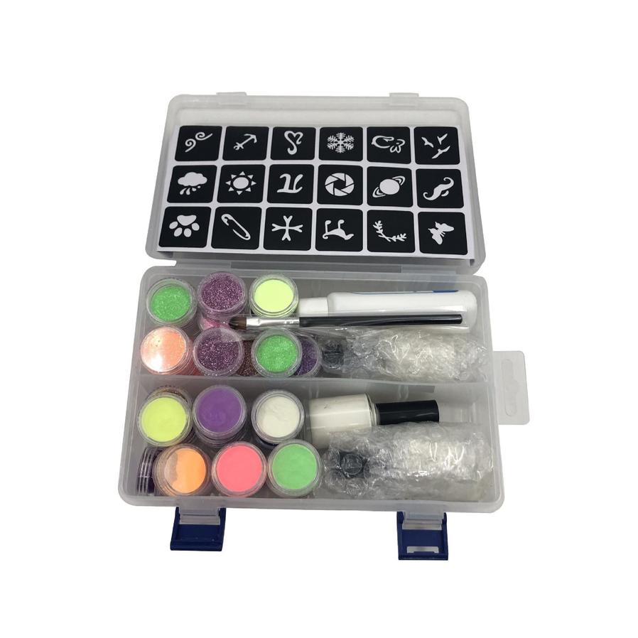HKM-602195 Fantasy Gold Powder Temporary Tattoo Paste Set with 30 Color Flash Powders and 6 Luminous Powders