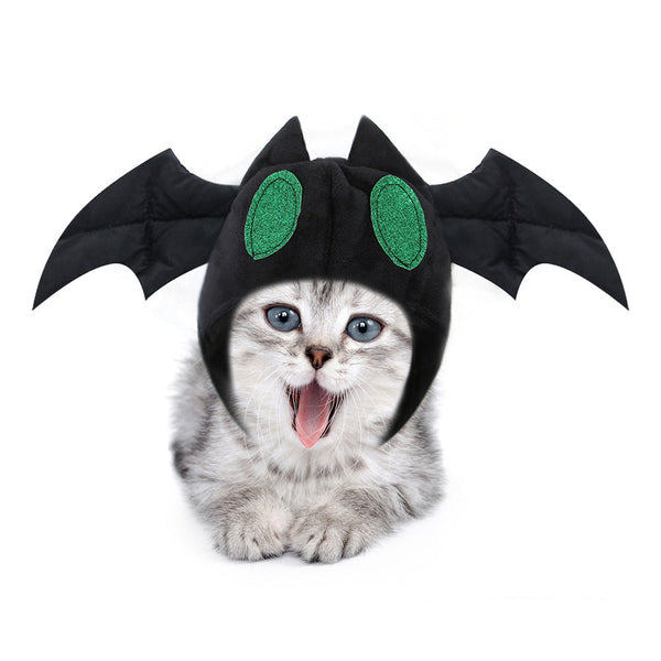 HKM-6023613 Black Bat Hat for Cats - Wool Cartoon Headdress for Pet Dress Up