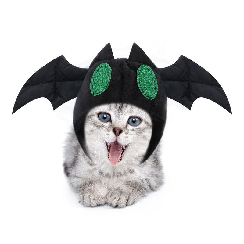 HKM-6023613 Black Bat Hat for Cats - Wool Cartoon Headdress for Pet Dress Up