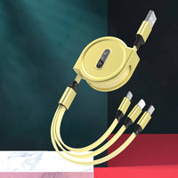 HKM-602515 Three-in-One Telescopic Fast Charging Data Cable - Type-C, USB, Micro USB, 8PIN, 1.2m Length