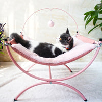 HKM-6026173 Cozy Recliner Cat Bed with Metal Frame in Pink and Gray, Suitable for Cats
