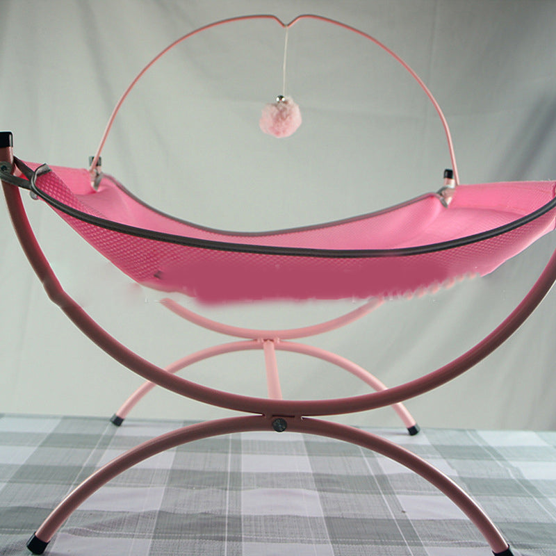 HKM-6026173 Cozy Recliner Cat Bed with Metal Frame in Pink and Gray, Suitable for Cats