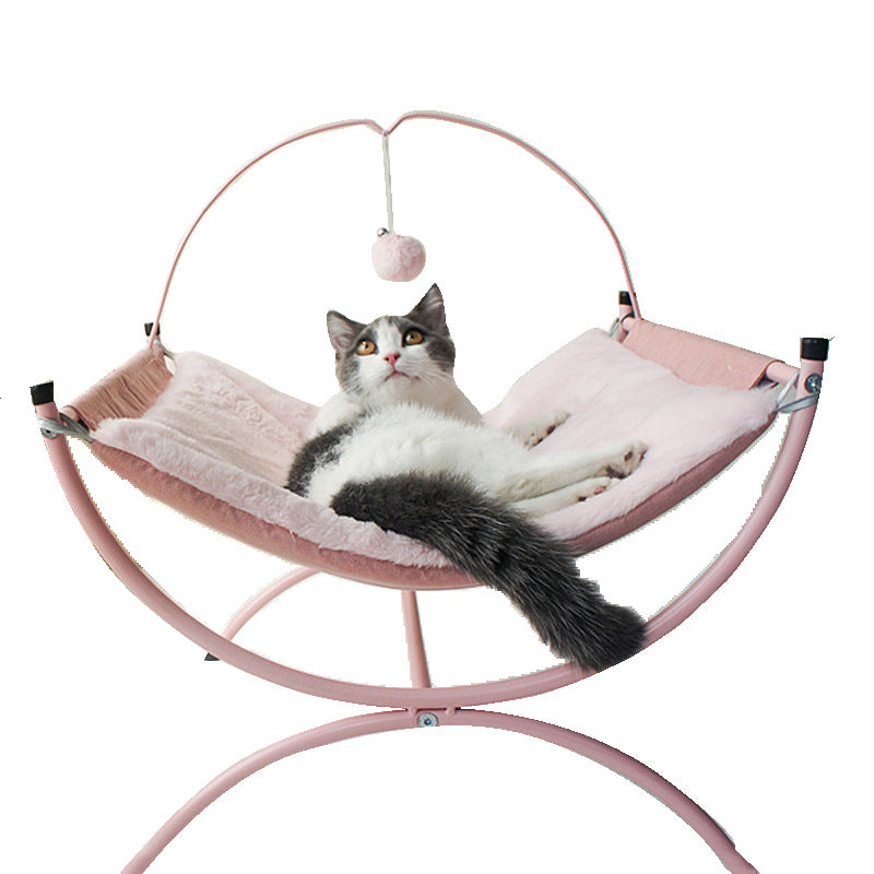 HKM-6026173 Cozy Recliner Cat Bed with Metal Frame in Pink and Gray, Suitable for Cats