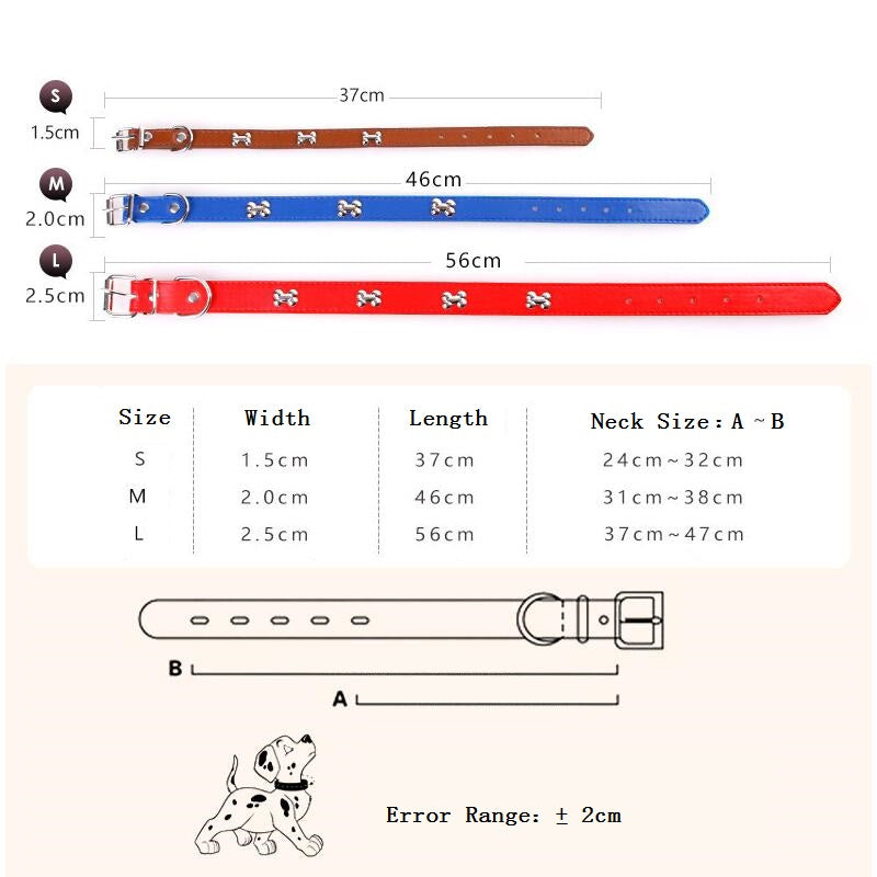 HKM-6026557 Leather Pet Collar for Dogs and Cats - Available in 5 Colors, Durable Material with Metal Accents