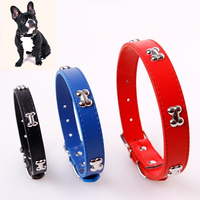 HKM-6026557 Leather Pet Collar for Dogs and Cats - Available in 5 Colors, Durable Material with Metal Accents