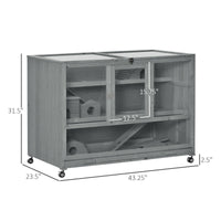 HKM-6028221 3-Tier Hamster Cage with Ladder and Wheels for Small Animals, Slate Grey Fir Wood Structure