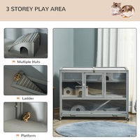 HKM-6028221 3-Tier Hamster Cage with Ladder and Wheels for Small Animals, Slate Grey Fir Wood Structure