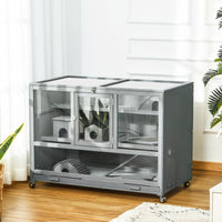 HKM-6028221 3-Tier Hamster Cage with Ladder and Wheels for Small Animals, Slate Grey Fir Wood Structure
