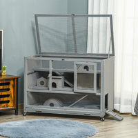 HKM-6028221 3-Tier Hamster Cage with Ladder and Wheels for Small Animals, Slate Grey Fir Wood Structure