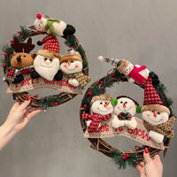 HKM-602899 Christmas Vine Ring Decoration Pendant - Santa Claus, Snowman, and Elk Designs - Rattan, Korean Style, 34CM/22.5CM