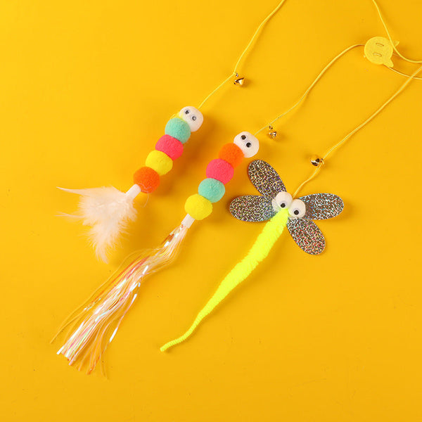 HKM-6029373 Feather and Bug Themed Cat Teaser Stick for Interactive Play