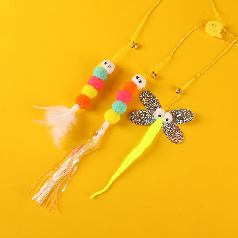 HKM-6029373 Feather and Bug Themed Cat Teaser Stick for Interactive Play