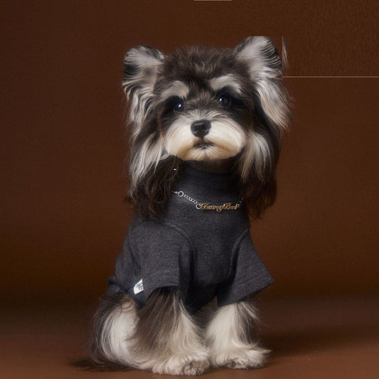 HKM-6030141 Handsome Teddy Schnauzer Bear Solid Color Bottom Shirt with Necklace for Pets