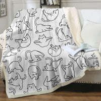 HKM-6031165 Cartoon Animal Pattern Cat Sherpa Blanket - Double Layer, Available in Multiple Sizes