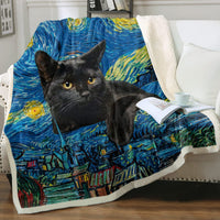 HKM-6031165 Cartoon Animal Pattern Cat Sherpa Blanket - Double Layer, Available in Multiple Sizes