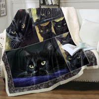 HKM-6031165 Cartoon Animal Pattern Cat Sherpa Blanket - Double Layer, Available in Multiple Sizes