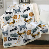 HKM-6031165 Cartoon Animal Pattern Cat Sherpa Blanket - Double Layer, Available in Multiple Sizes