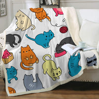 HKM-6031165 Cartoon Animal Pattern Cat Sherpa Blanket - Double Layer, Available in Multiple Sizes