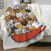 HKM-6031165 Cartoon Animal Pattern Cat Sherpa Blanket - Double Layer, Available in Multiple Sizes