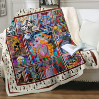 HKM-6031165 Cartoon Animal Pattern Cat Sherpa Blanket - Double Layer, Available in Multiple Sizes
