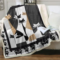 HKM-6031165 Cartoon Animal Pattern Cat Sherpa Blanket - Double Layer, Available in Multiple Sizes