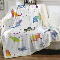 HKM-6031165 Cartoon Animal Pattern Cat Sherpa Blanket - Double Layer, Available in Multiple Sizes
