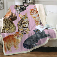 HKM-6031165 Cartoon Animal Pattern Cat Sherpa Blanket - Double Layer, Available in Multiple Sizes