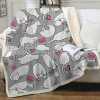 HKM-6031165 Cartoon Animal Pattern Cat Sherpa Blanket - Double Layer, Available in Multiple Sizes