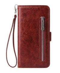 HKM-603155 Stylish TPU Leather Zipper Calf Shell Case for iPhone - Retro Business Card Protection