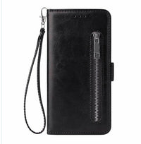 HKM-603155 Stylish TPU Leather Zipper Calf Shell Case for iPhone - Retro Business Card Protection