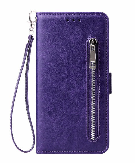 HKM-603155 Stylish TPU Leather Zipper Calf Shell Case for iPhone - Retro Business Card Protection