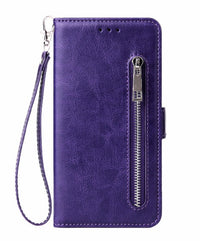 HKM-603155 Stylish TPU Leather Zipper Calf Shell Case for iPhone - Retro Business Card Protection