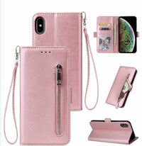 HKM-603155 Stylish TPU Leather Zipper Calf Shell Case for iPhone - Retro Business Card Protection
