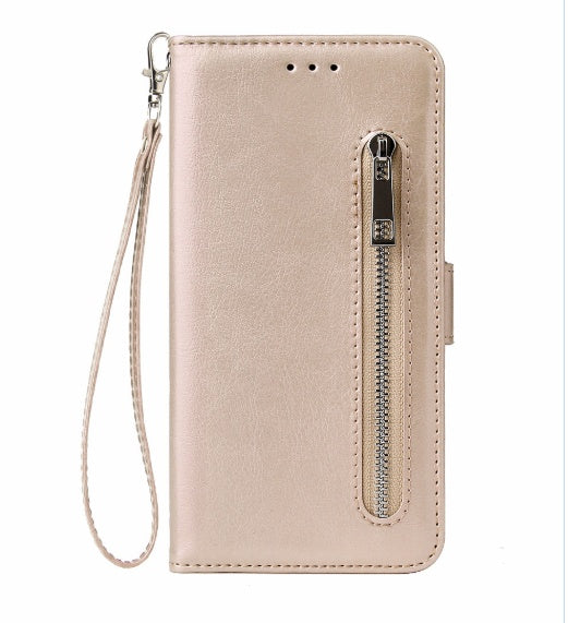 HKM-603155 Stylish TPU Leather Zipper Calf Shell Case for iPhone - Retro Business Card Protection