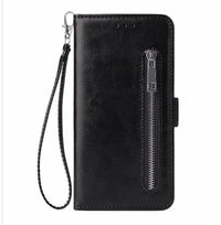 HKM-603155 Stylish TPU Leather Zipper Calf Shell Case for iPhone - Retro Business Card Protection