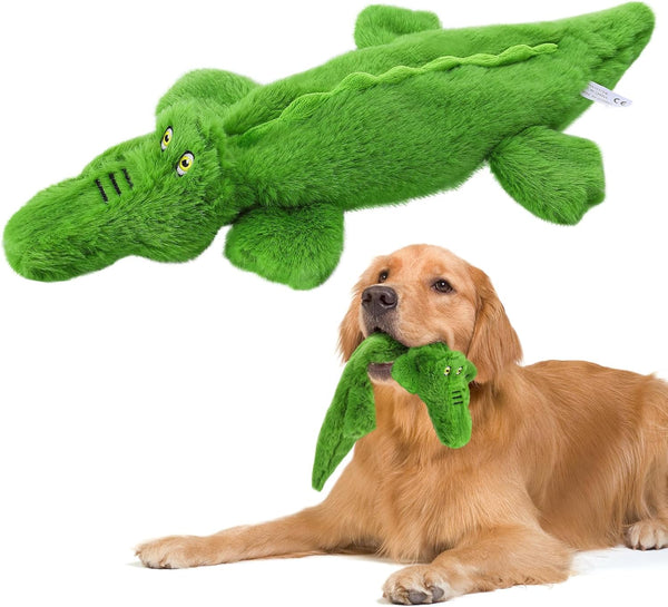 HKM-6031805 Durable Squeaky Crocodile Dog Toy for Aggressive Chewers - Stuffing-Free Plush Interactive Design